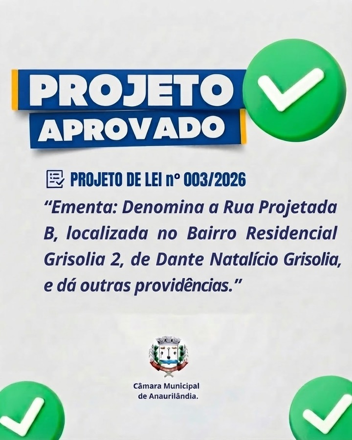 Câmara aprova o Projeto de Lei nº003/2026 de autoria do vereador Edmar Rodrigues de Lima.